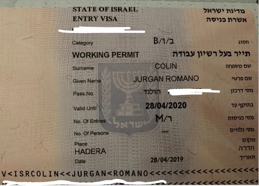 B/1 work visa, retaining the original publication’s redactions.